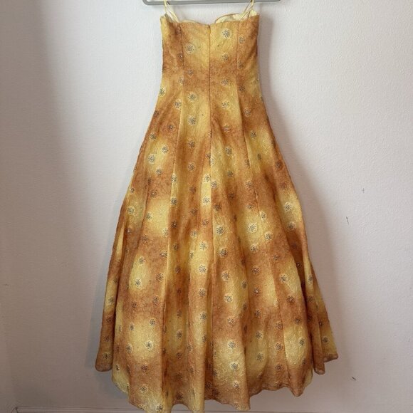 Vintage Rare 90s Exclusive Putros Couture Ball Gown 8 Gold Yellow Sequins Tulle - Picture 7 of 12